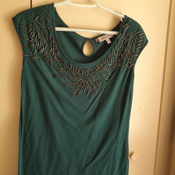 Dark Green Jennifer Lopez Beaded Sleeveless Top - Picture 6 of 6